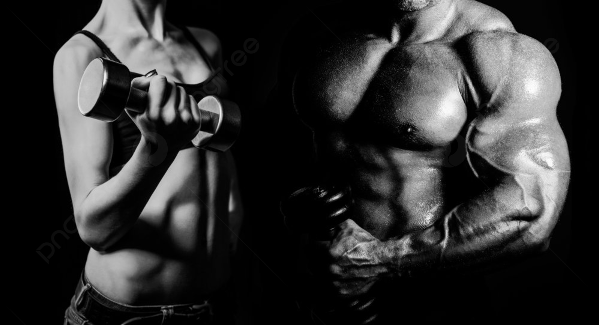pngtree bodybuilding strong man and a woman posing on a black background picture image 2408050